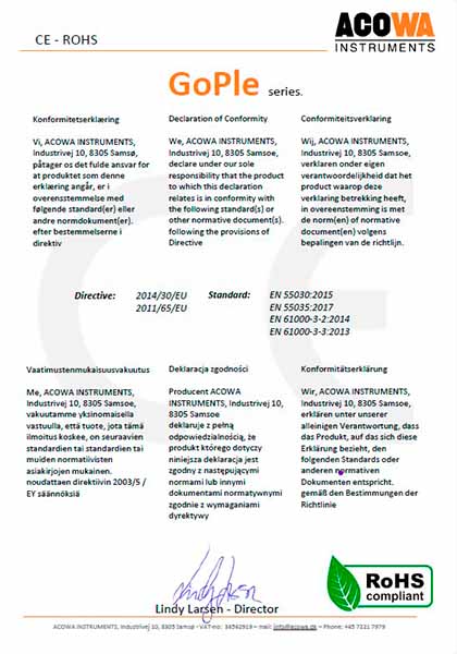 GOPLE CE-ROHS - certifikat og dokumentation